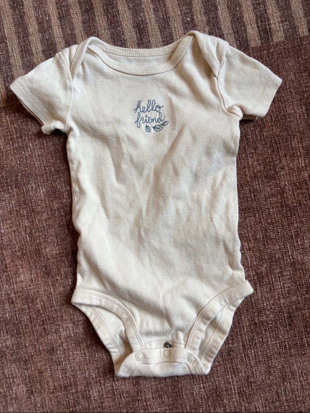 Carter's Cream Short-Sleeve Baby One-Piece with Blue Embroidery